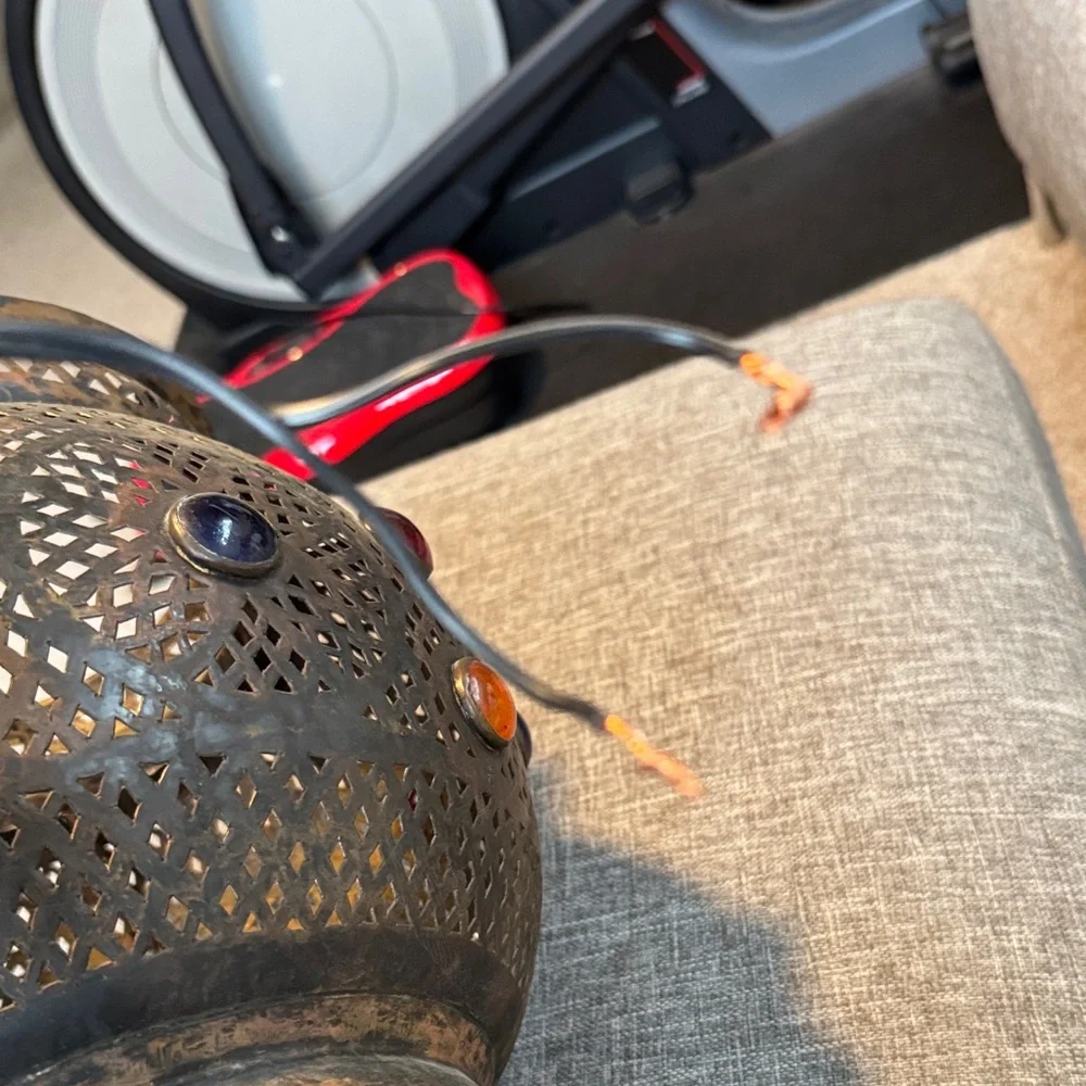 Vintage moroccan Metal Lantern with Red, Blue, and Orange Accents